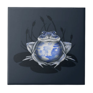 Blue Willow Bull Frog Ceramic Tile