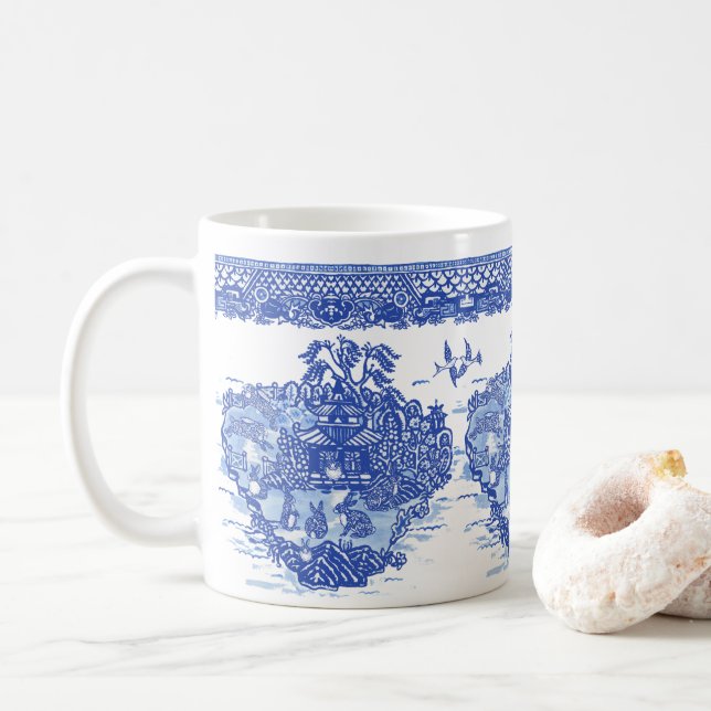 Blue Willow Bunny Rabbit FloraI Isle of Animals Coffee Mug (With Donut)