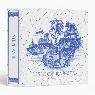 Blue Willow Bunny Rabbit Island Custom Vintage Art 3 Ring Binder