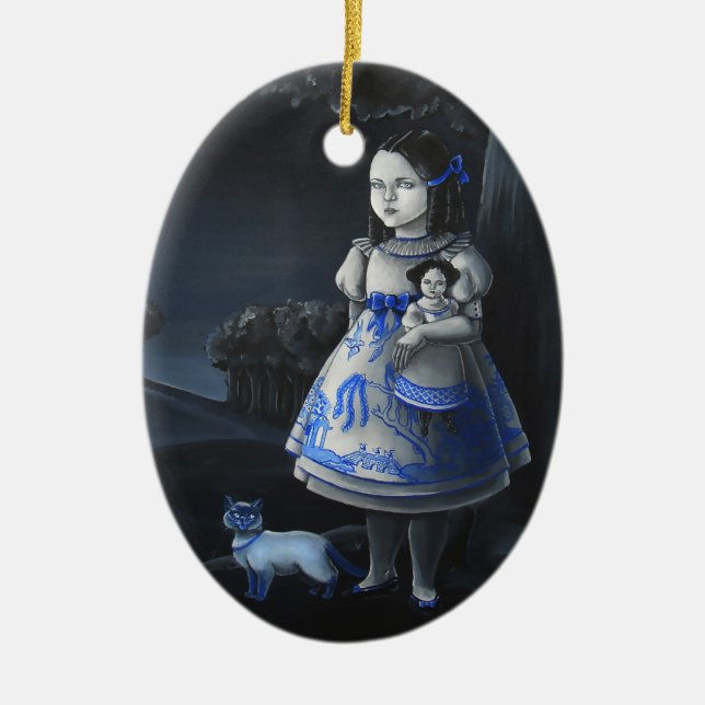 Blue Willow Ceramic Ornament (Front)