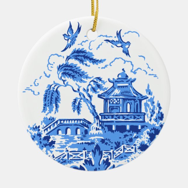 Blue Willow China Blue & White Ornament (Front)