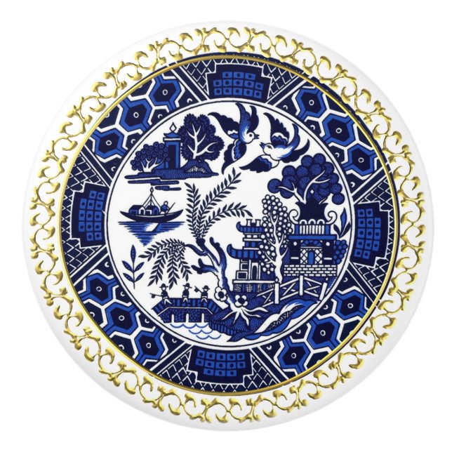 Blue Willow China Design Ceramic Cabinet Knob v3 (Front)