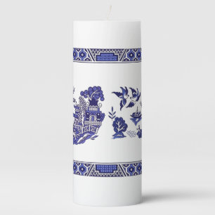 Blue Willow China Design Pillar Candle