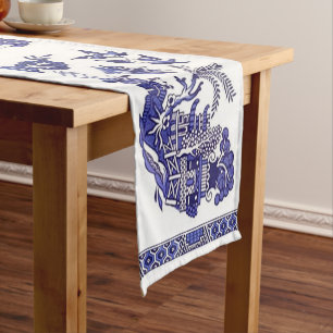 Blue Willow China Design Short Table Runner