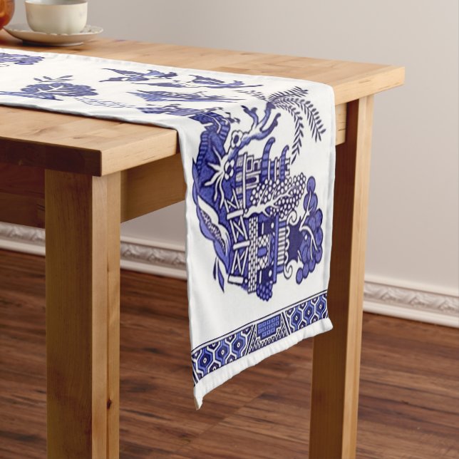 Blue Willow China Design Short Table Runner (In Situ)