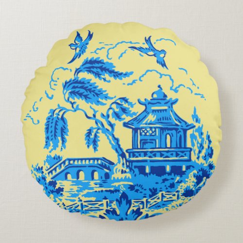 Blue Willow China on Butter Yellow Pillow