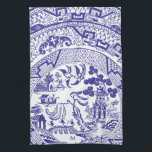 Blue Willow China Pattern Antique Vintage Monogram Kitchen Towel<br><div class="desc">"blue willow china pattern",  "antique tea dishes plates art",  "ceramic from restaurant cafe teapot",  "original vintage old retro",  "dark blue and white",  "navy birds trees chinoiserie",  "classic chinese asian pagoda",  "oriental asia porcelain",  "customized personalized monogram",  "custom monogrammed initial letter"</div>