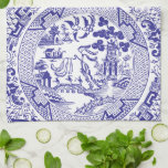 Blue Willow China Pattern with Personalized Name Kitchen Towel<br><div class="desc">"blue willow china pattern",  "antique tea dishes plates art",  "ceramic from restaurant cafe teapot",  "original vintage old retro",  "dark blue and white",  "navy birds trees chinoiserie",  "classic chinese asian pagoda",  "oriental asia porcelain",  "customized personalized personal text",  "custom kitchen family name"</div>