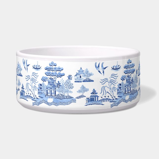 Blue Willow Chinoiserie Ceramic Pet Bowl (Front)