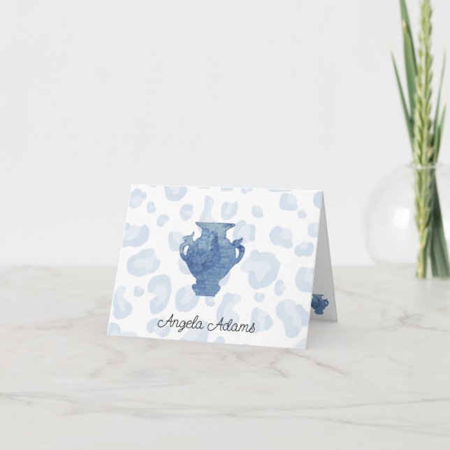 Blue Willow Chinoiserie Leopard Ginger Jars  Letterpress Thank You Card (Front)