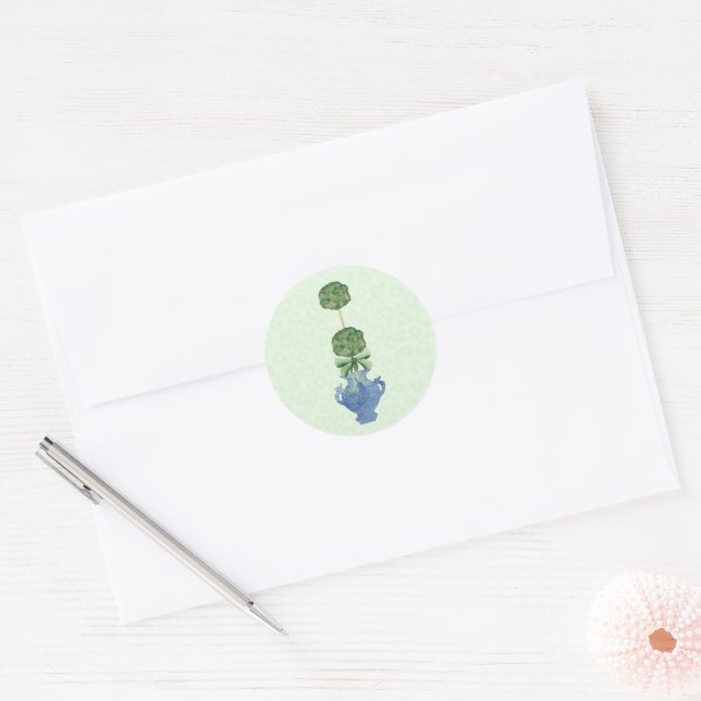 Blue Willow Chinoiserie Topiary Ginger Jars  Classic Round Sticker (Envelope)