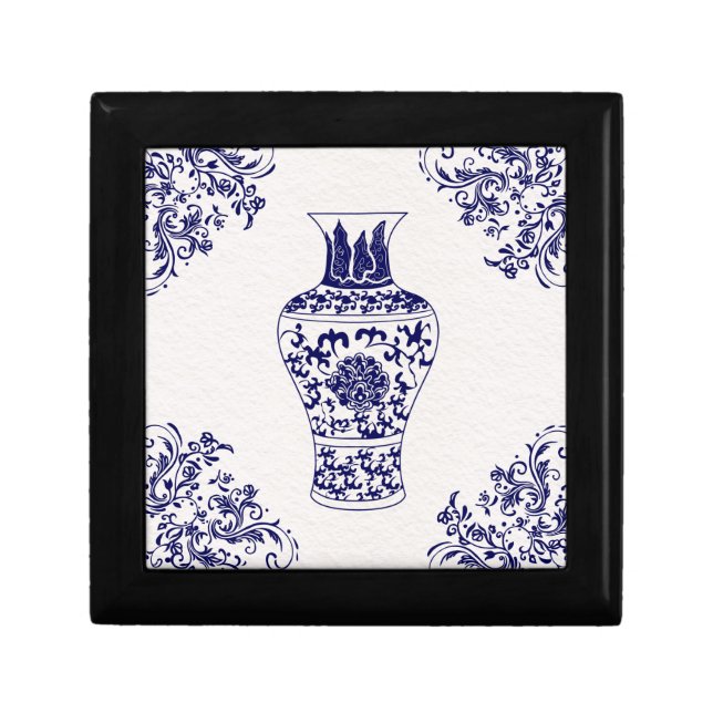 Blue Willow Chinoiserie White and Blue Ginger Jar  Gift Box (Front)