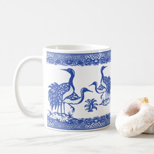 Blue Willow Cranes Bird Traditional Chinoiserie Coffee Mug