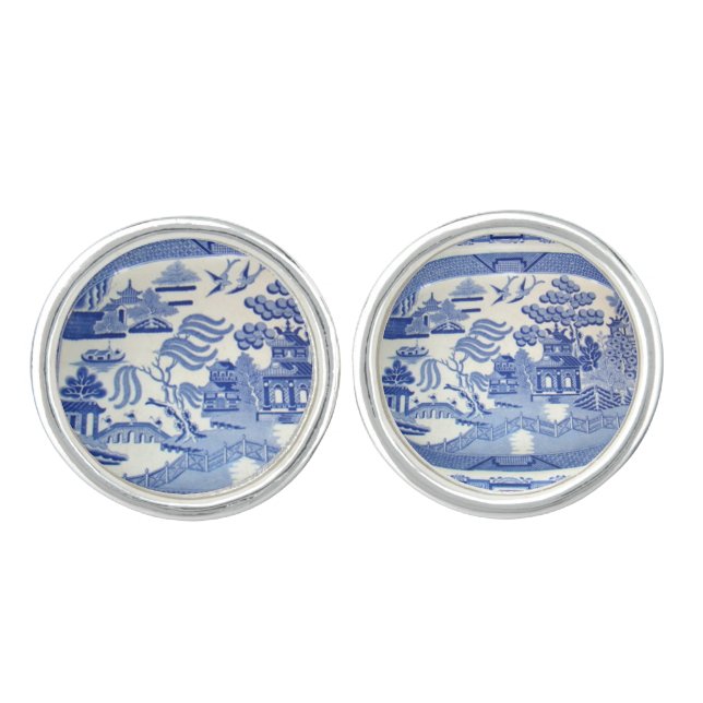 Blue Willow Cuff-links -- Following on the China Cufflinks (Front)