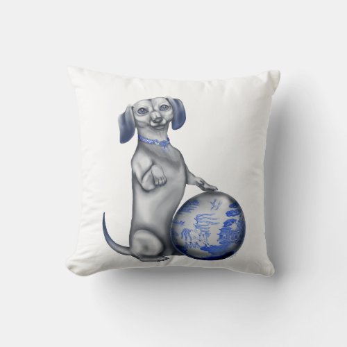 Blue Willow Dachshund Pillow