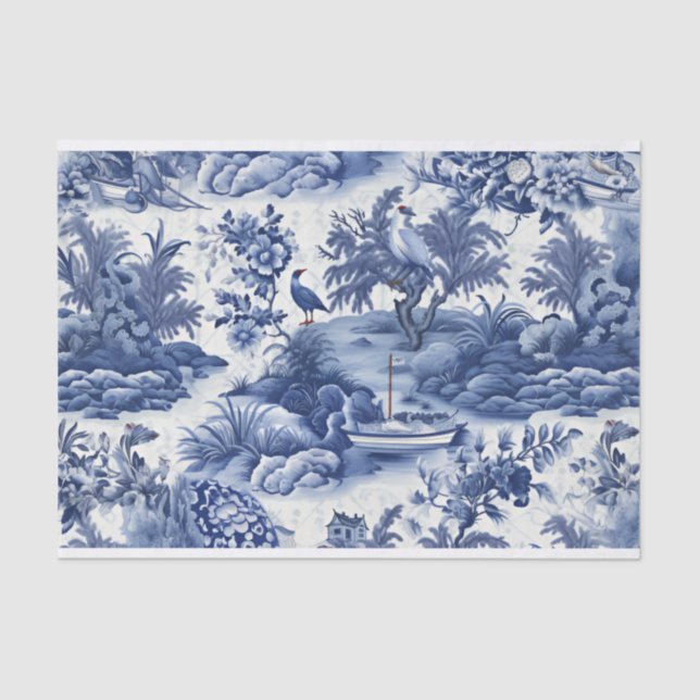 Blue Willow Decoupage 10lb Tissue Paper, White Tissue Paper (Front)