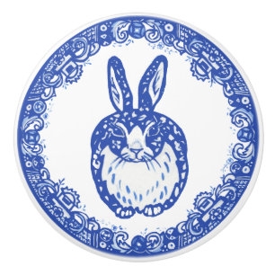 Blue Willow Design Bunny Rabbit Cute Whimsical Ceramic Knob