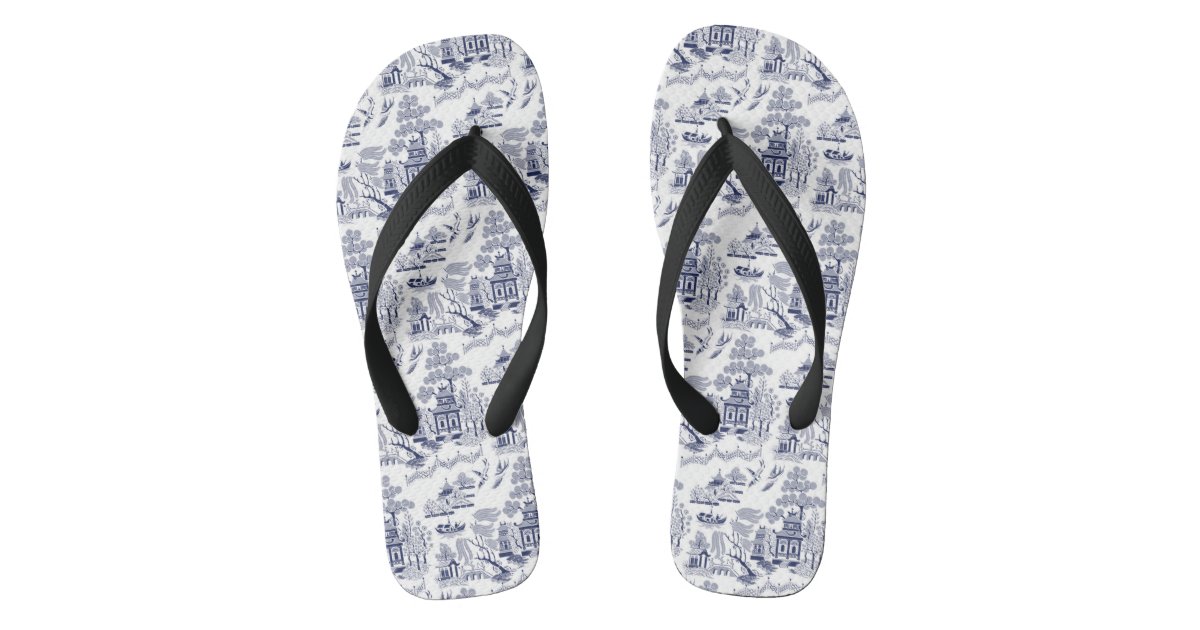 Blue Willow Design Flip Flops | Zazzle