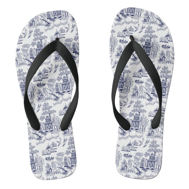 Blue Willow Design Flip Flops (Footbed)