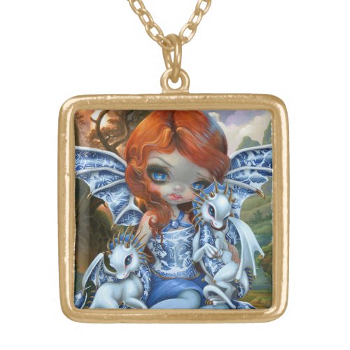 "Blue Willow Dragonlings" Gold Plated Necklace