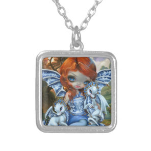 "Blue Willow Dragonlings" Silver Plated Necklace