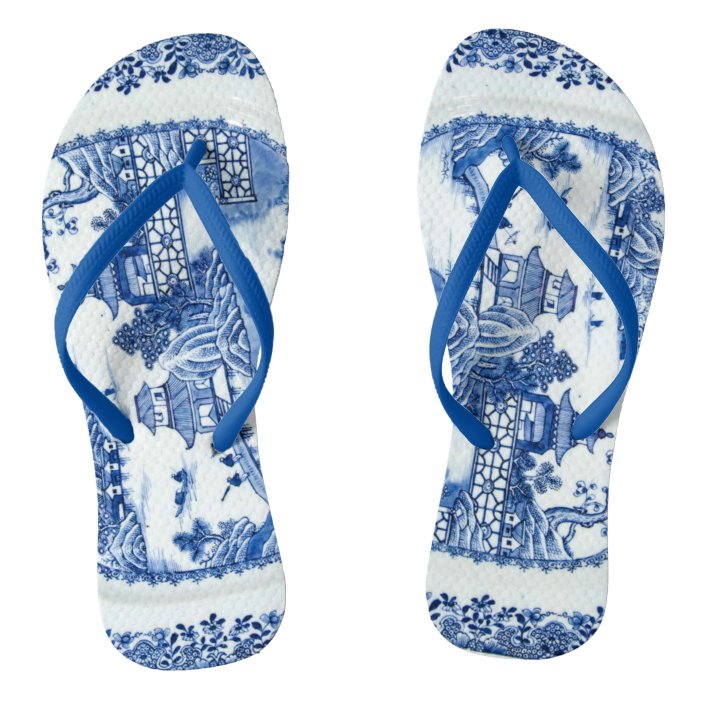 blue and white flip flops