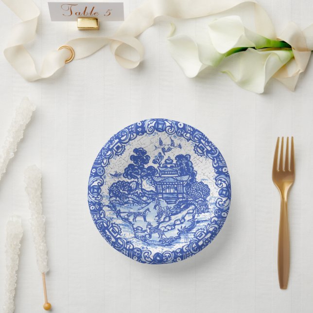 Blue Willow Fox Island Asian Temple Garden Crackle Paper Bowls (Wedding)