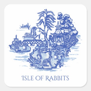 Blue Willow I Love Rabbits Classic Chinoiserie Square Sticker