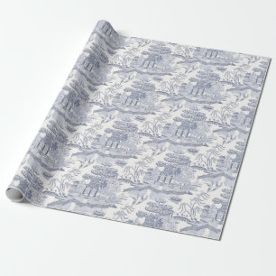 Blue Willow in Gray Blue Lumbar PIllow Wrapping Paper
