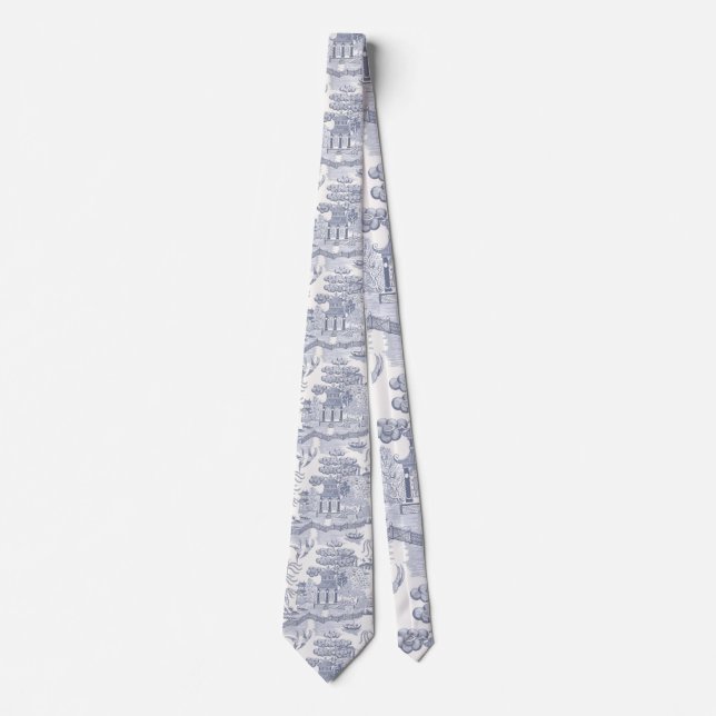 Blue Willow in Gray Blue Neck Tie (Front)