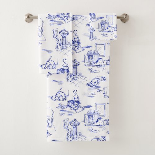 Blue Willow Kitty Cat Bathroom Toile Bath Towel Set