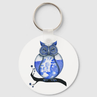 Blue Willow Owl Keychain