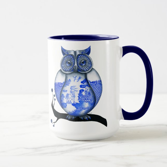 Blue Willow Owl Mug (Right)