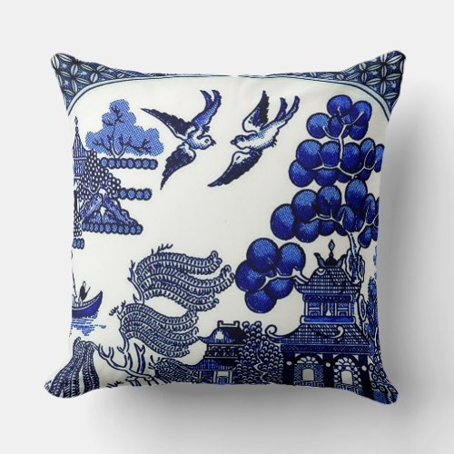 Blue Willow Pattern Legendary Love Story Throw Pillow