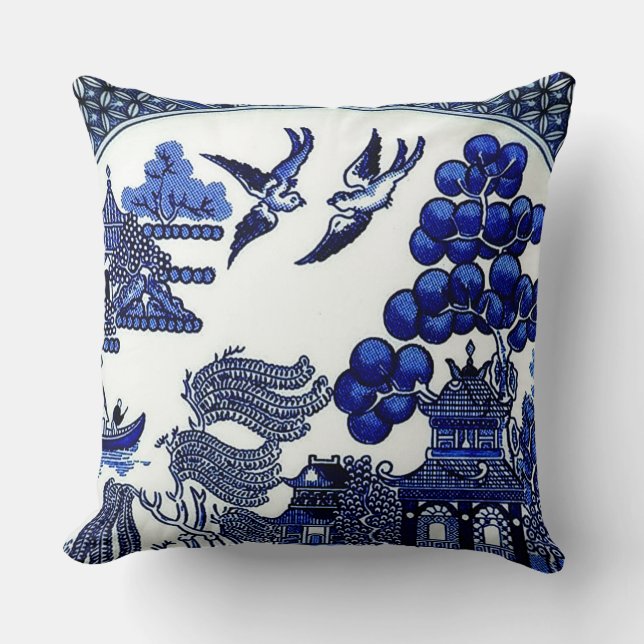 Blue Willow Pattern Legendary Love Story Throw Pillow (Front)