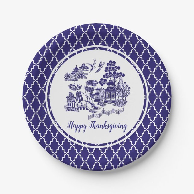 Blue Willow Pattern Your Text Paper Plates (Front)