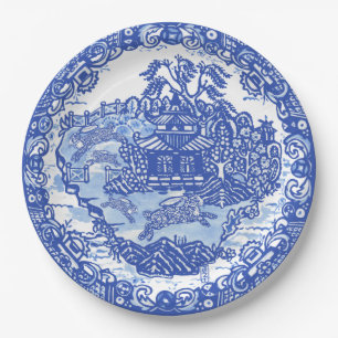 Blue Willow Rabbit Classic Asian Vintage Art Paper Plates