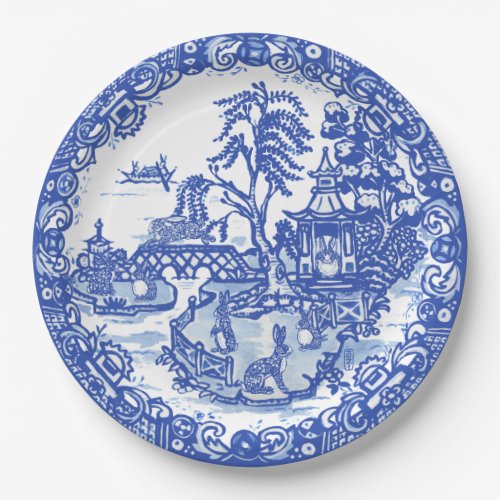Blue Willow Rabbit Classic Whimsical Asian Paper Plates