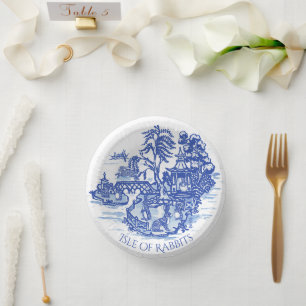 Blue Willow Rabbit Classic Whimsical Pottery Paper Paper Bowls