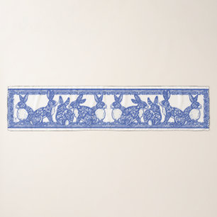 Blue Willow Rabbit Floral Chinoiserie Bunny Design Scarf