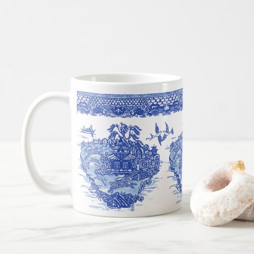 Blue Willow Rabbit Hare Isle of Animals  Fun Art Coffee Mug