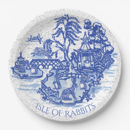 Blue Willow Rabbit Island Whimsical Classic Art Paper Plates