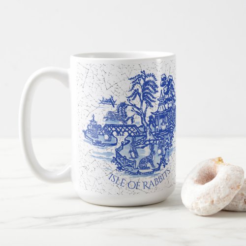 Blue Willow Rabbit Island Whimsical Crackle Look Coffee Mug