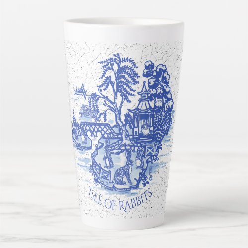 Blue Willow Rabbit Island Whimsical Crackle Look Latte Mug