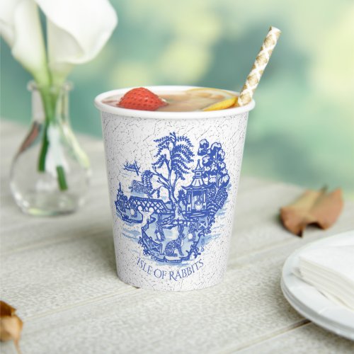 Blue Willow Rabbit Island Whimsical Crackle Look Paper Cups