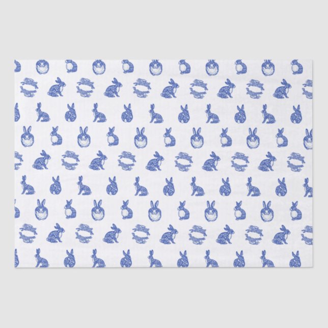 Blue Willow Rabbit Whimsical Isle of Rabbits  Tissue Paper (Front)