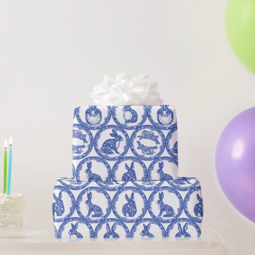Blue Willow Rabbit Whimsical Isle of Rabbits Wrapp Wrapping Paper