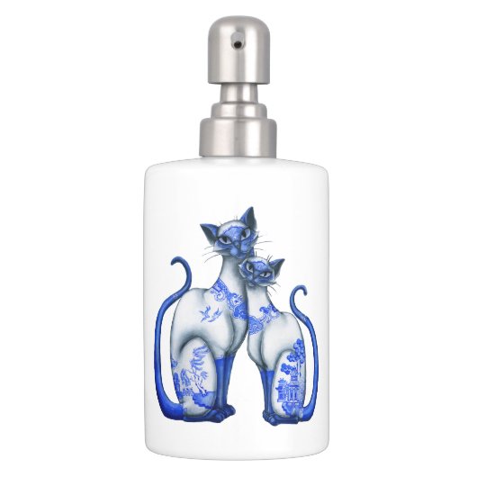 Blue Willow Siamese Cats Bath Set (Front)