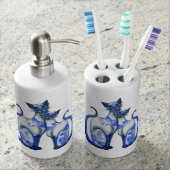 Blue Willow Siamese Cats Bath Set (Front)