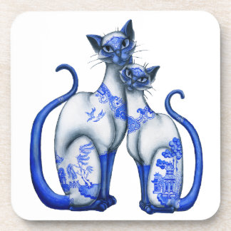 Blue Willow Siamese Cats Beverage Coaster
